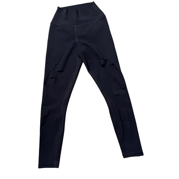 Alo Leggings Womens Small Black High Waist Ripped Moto Yoga Pants Activewear Gym - Picture 1 of 7